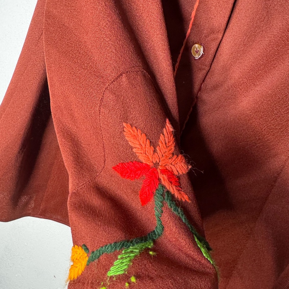 70s Embroidered Polyester Button Down Costume Hip… - image 5